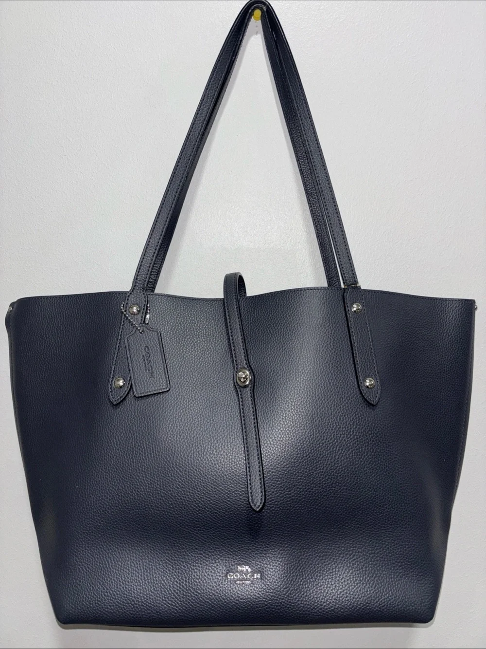 COACH Market Tote 58849 Dark Blue Leather Shoulder Bag Large Capacity